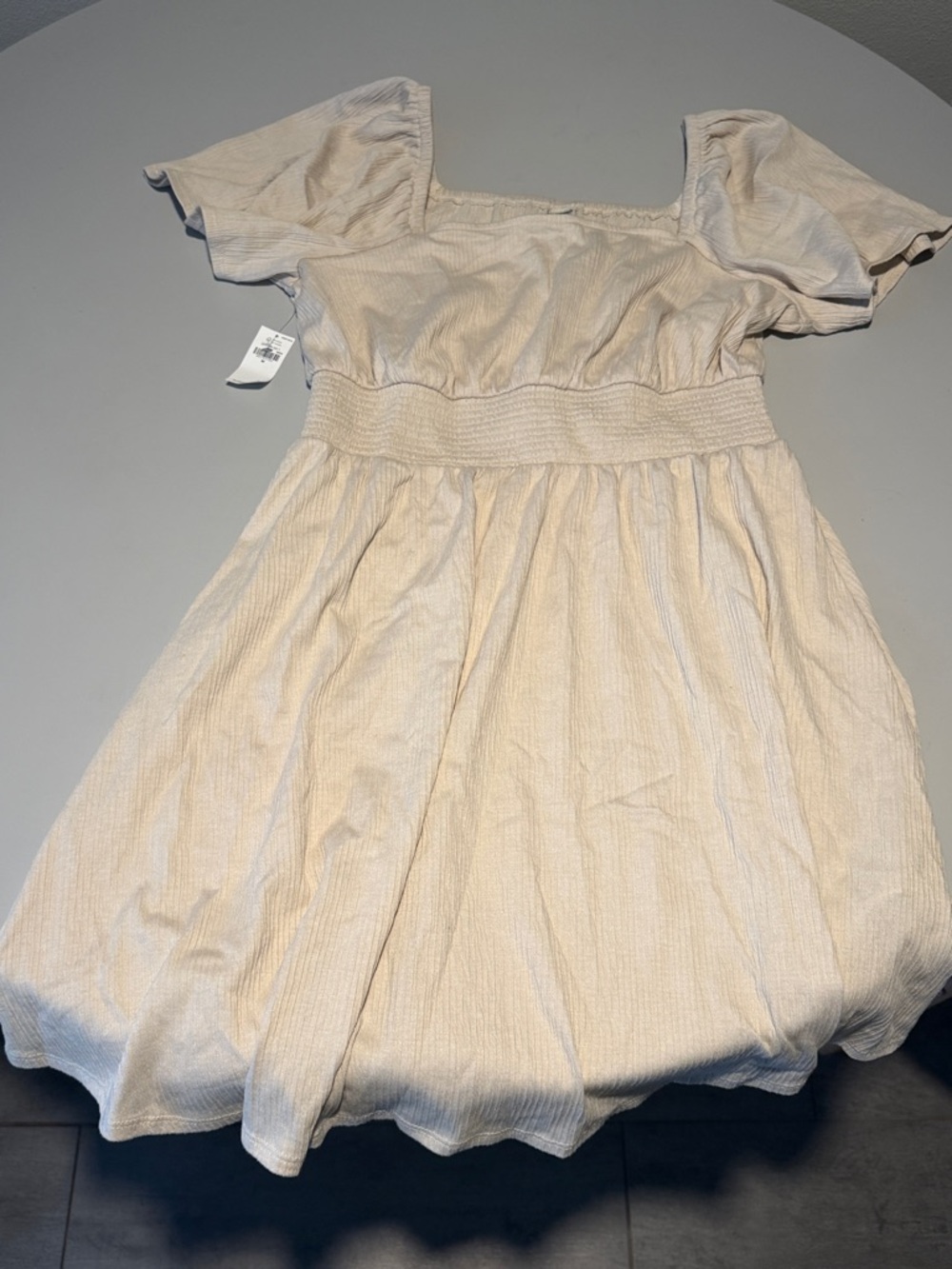 Old Navy Cream Square Neck Smocked Waist Puff Sleeve Dress